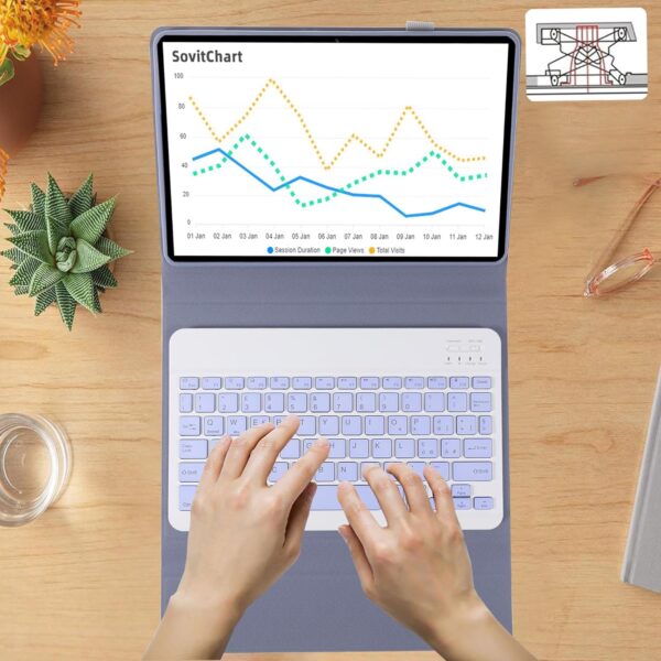 Etui z klawiaturą Jeloyutek dla Xiaomi Pad 6 11 cali, fioletowe - obrazek 5