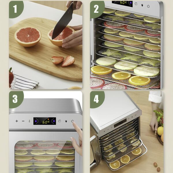 Dehydrator do suszenia owoców RESTEQ, 400 W, 10 półek, stal nierdzewna - obrazek 5