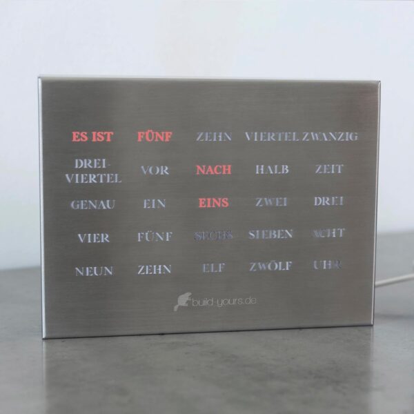 Elegancki Zegar LED do Biura build-yours BoxClock w języku niemieckim, szczotkowana stal Powystawowy - obrazek 8