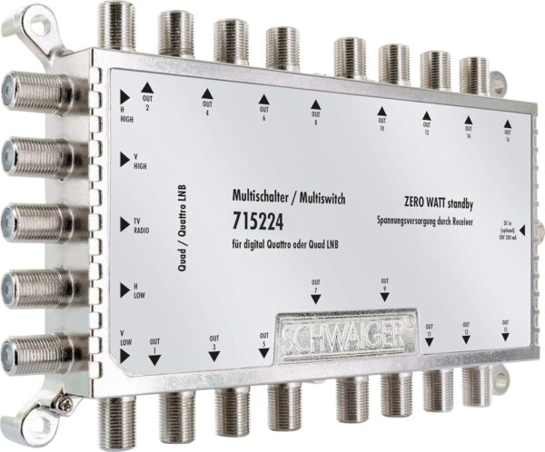 Rozdzielacz SCHWAIGER 715224 SAT splitter z 16 wyjściami do dystrybucji sygnału satelitarnego w budynkach
