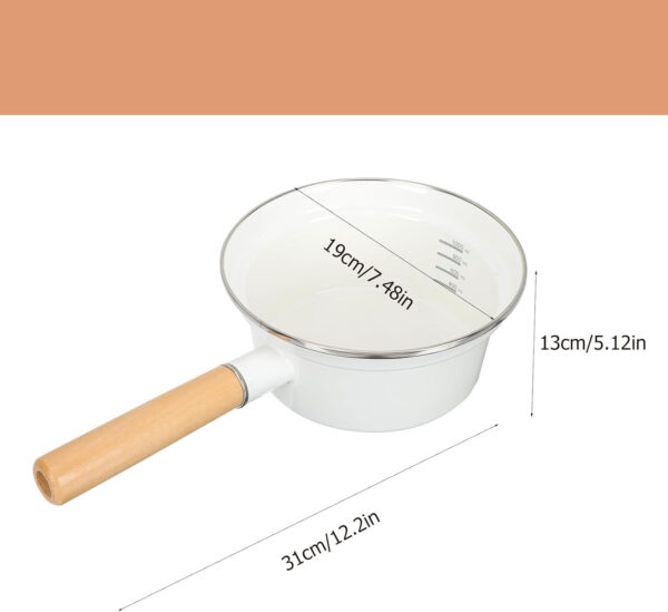 Rondel emaliowany Vaguelly 16 cm z miarką powłoką nieprzywierającą i drewnianym uchwytem - obrazek 2