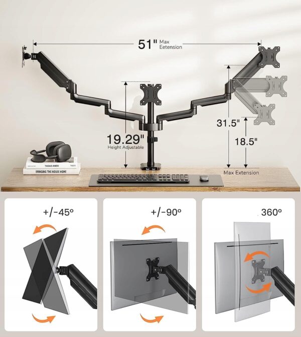 Uchwyt do monitora ErGear EGTS5B do 3 ekranów 13-27'', do 8kg, Powystawowy - obrazek 4