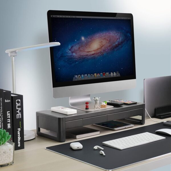 Meatanty Stojak na monitor 3 w 1 z 2 szufladami organizer biurkowy z półką na monitor, klawiaturę i drobiazgi biurowe - obrazek 2