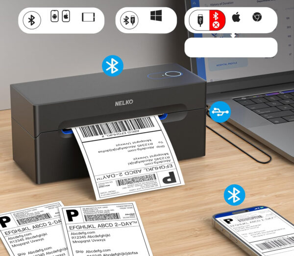 Drukarka etykiet Nelko, 4x6, Bluetooth, iOS, Android, 6W, czarna - obrazek 4