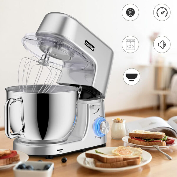 Robot kuchenny Homlee 70 dB 1800 W 7,2 litra mikser planetarny do ciasta i kremów z dużą stalową misą i końcówkami - obrazek 8