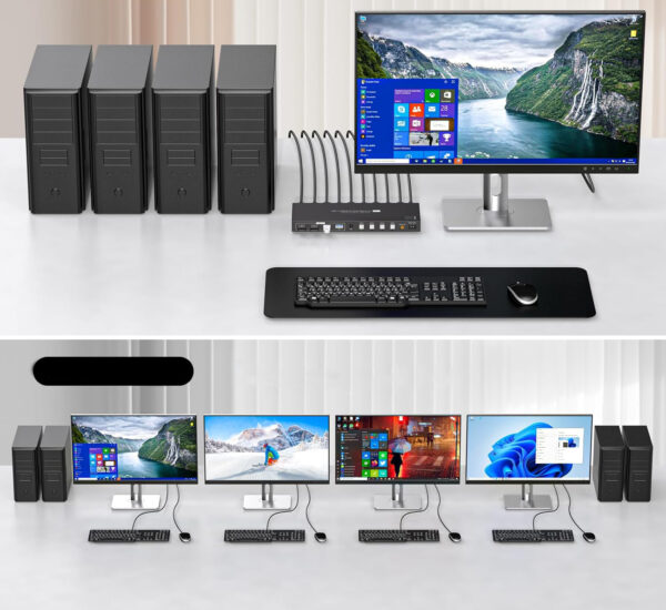 Przełącznik KVM VPFET 4x PC USB 3.0 HDMI 4K60Hz 1 monitor 4 porty HDMI zasilacz - obrazek 3
