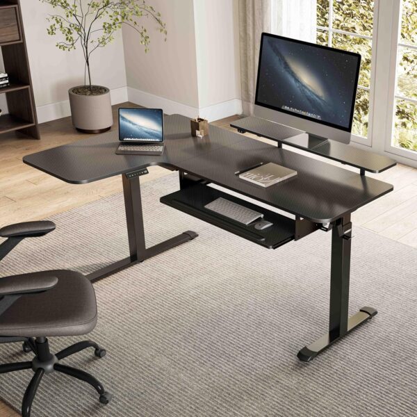 Regulowane biurko narożne EUREKA ERGONOMIC ERK-L60L-B-PRO-EU 155x110 cm - obrazek 7