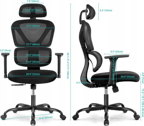POWYSTAWOWY Krzesło ergonomiczne obrotowe biurowe KERDOM KD-9070-F czarne - obrazek 3