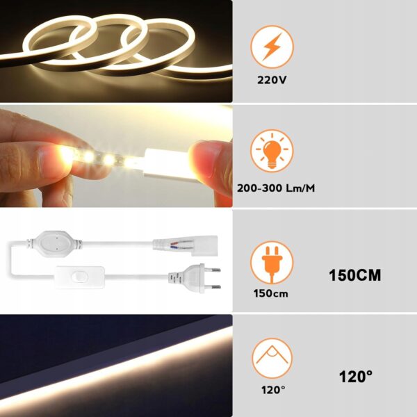 Pasek neonowy LED BAGZY 20m 220V 120 LED/M, biały naturalny, bez opakowania - obrazek 3