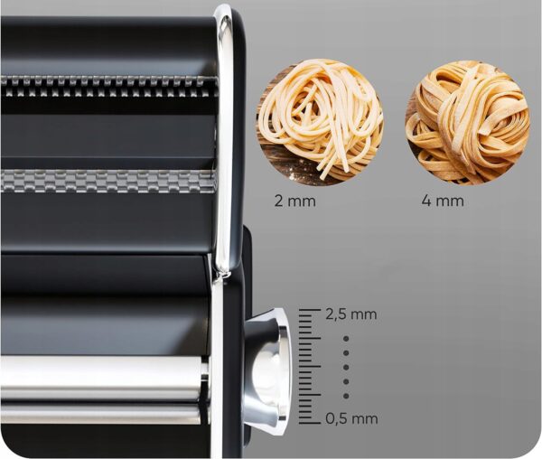 Ręczna maszyna do ciasta TRUE KITCHEN Stal do 4 mm czarny wałkownica makaronu z regulacją grubości - obrazek 4