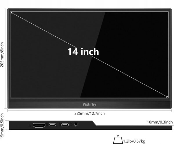 Przenośny monitor Wstirhy 14'' 1920x1080p IPS ekran matowy monitor dodatkowy do laptopa i konsoli - obrazek 3
