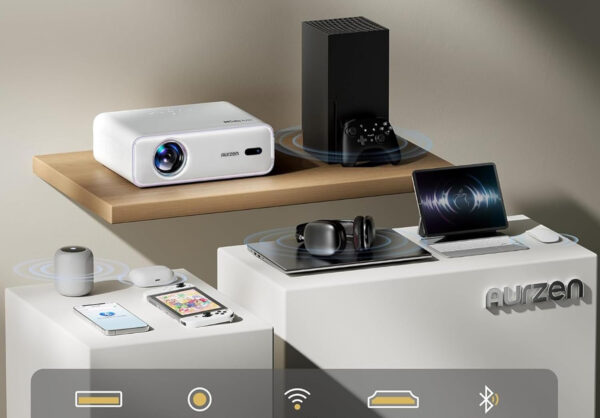 Kino domowe Aurzen 4K 1920 x 1080 Full HD 1080P 60 W projektor z WiFi Bluetooth do filmów i gier - obrazek 4