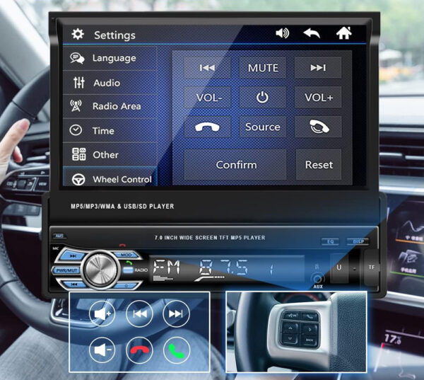 UŻYWANY Radio samochodowe Hikity 1DIN 7", BT, USB, FM, AUX, Mirror Link - obrazek 6