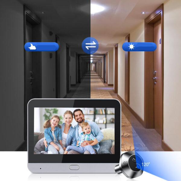 Dzwonek WiFi z kamerą i ekranem 4,3" kolorowym, szeroki kąt 120°, sensor PIR - obrazek 4