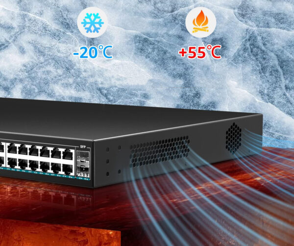 YuanLey 48-Portowy Switch Gigabit PoE, Metalowy 400W, Z SFP Uplink 1000Mbps - obrazek 6