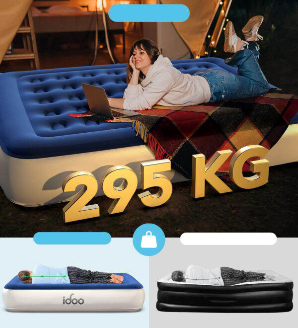 PO NAPRAWIE Materac dmuchany iDOO Model I-C-018, 203x152x33cm, niebieski - obrazek 5