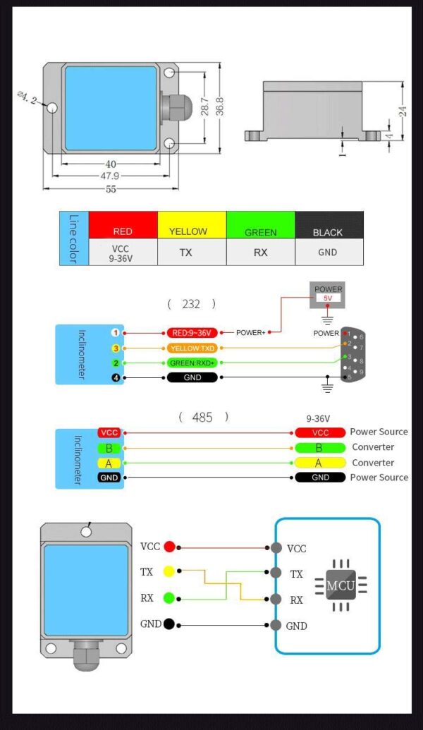 Akselerometr, inklinometr WitMotion HWT905-TTL MPU, żyroskop, kompas, IP67 - obrazek 3