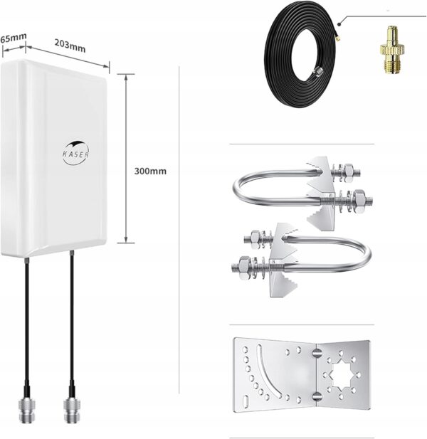 Antena KASER MIMO LTE 4G 5G 12dBi zewnętrzna z adapterem TS9 i kablem - obrazek 2