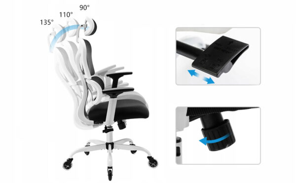 UŻYWANY Ergonomiczne krzesło biurowe KERDOM obrotowe białe KD-9070-F - obrazek 4