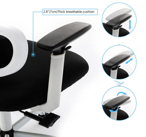 USZKODZONY NIE ZESTAW Krzesło biurowe KERDOM KD9070 białe ergonomiczne krzesło z siatki i zagłówkiem - obrazek 4