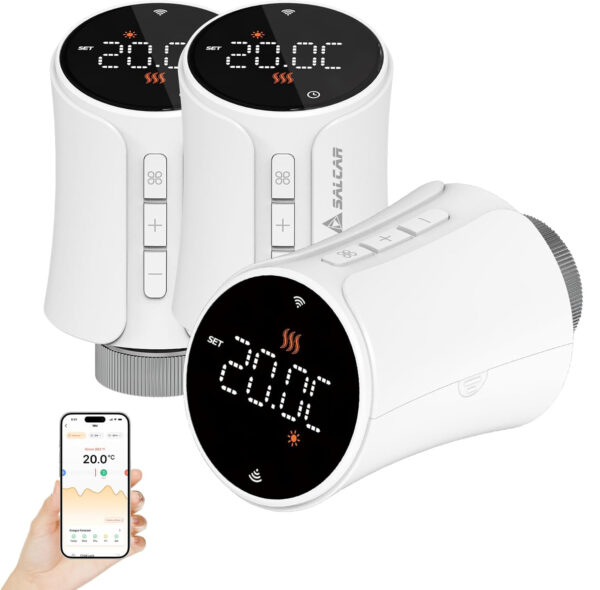 Zestaw 3 termostatów SALCAR WiFi Alexa Google Tuya z bateriami