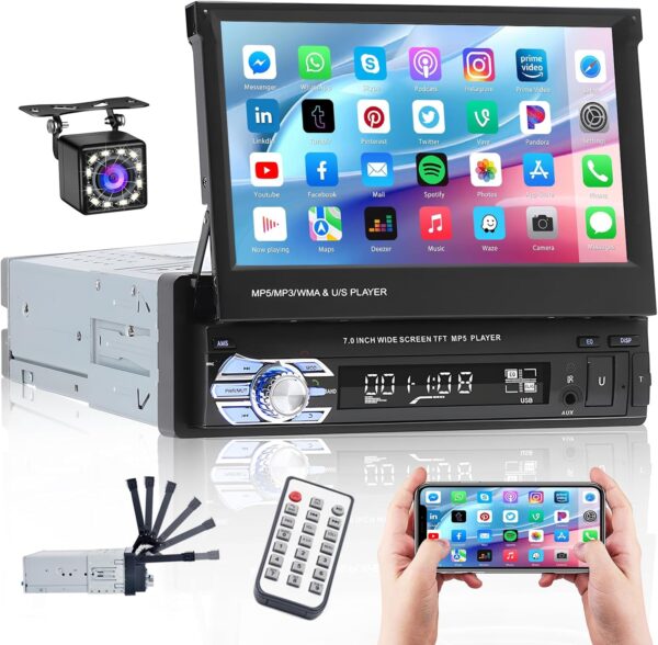 UŻYWANY Radio samochodowe Hikity 1DIN 7", BT, USB, FM, AUX, Mirror Link
