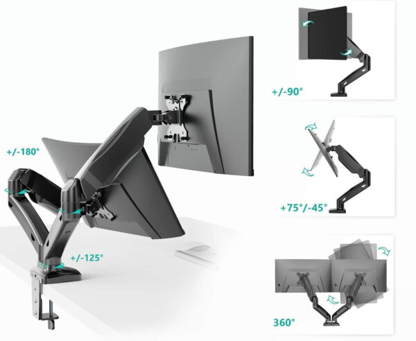 Uchwyty 2 monitory Wali GSMP002 regulowany uchwyt gazowy VESA z C-klamrą 19,8 LB POWYSTAWOWY - obrazek 9