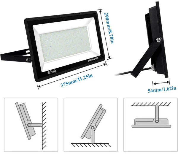 Reflektor LED Jefedana 500W 50000LM IP66 zimna biel do ogrodu i parkingu - obrazek 2