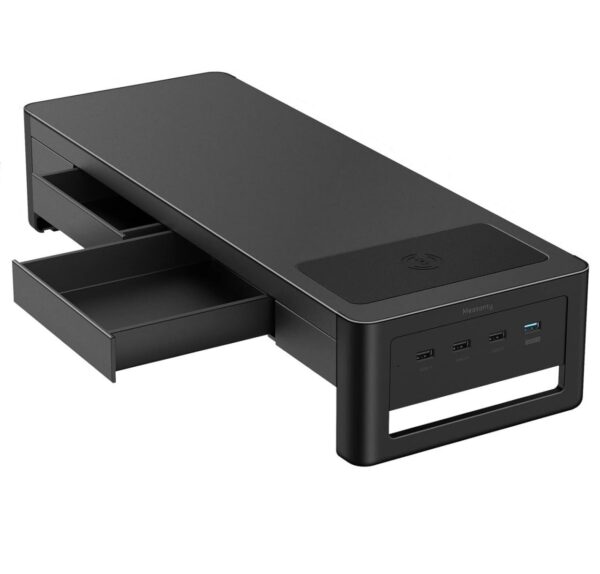 Meatanty Stojak na monitor 3 w 1 z 2 szufladami organizer biurkowy z półką na monitor, klawiaturę i drobiazgi biurowe - obrazek 6