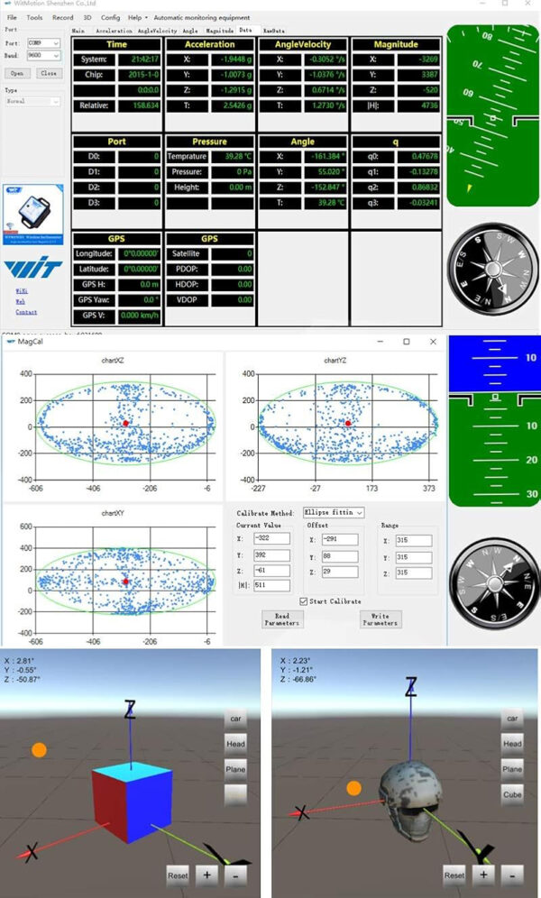 Akselerometr, inklinometr WitMotion HWT905-TTL MPU, żyroskop, kompas, IP67 - obrazek 6