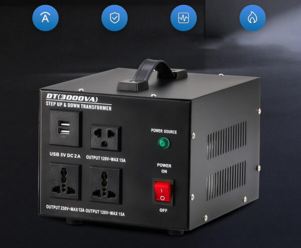 UŻYWANE Transformator CREWORKS DT(2000VA) 2000W 220V na 110V z auto-przełącznikiem USB EU/USA - obrazek 4