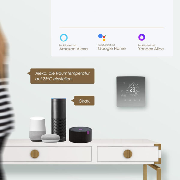 Termostat Beok Mirror TGR85WIFI-WPB, Wi-Fi, z Alexą, Google Assistant, 3A - obrazek 4