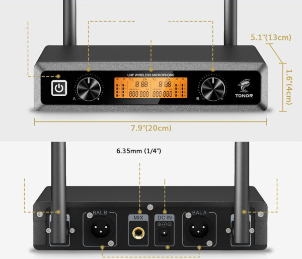 Bezprzewodowa mikrofonowa systema TONOR R23166 zestaw dwóch mikrofonów z odbiornikiem idealny do karaoke i prezentacji - obrazek 8