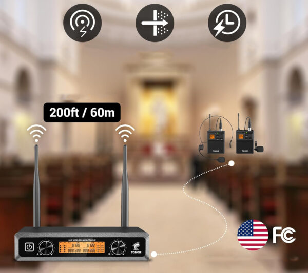 Bezprzewodowa mikrofonowa systema TONOR R23166 zestaw dwóch mikrofonów z odbiornikiem idealny do karaoke i prezentacji - obrazek 6