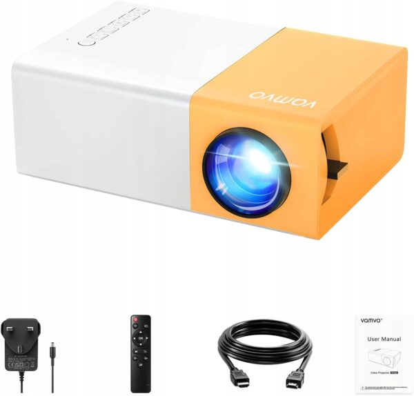 Mini projektor Vamvo YG300 Pro Full HD 1080p z smartfonem/tabletem/laptopem