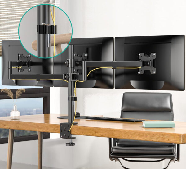 Uchwyt do 3 monitorów WALI M003S czarny 24" regulowany udźwig 7 kg - obrazek 4