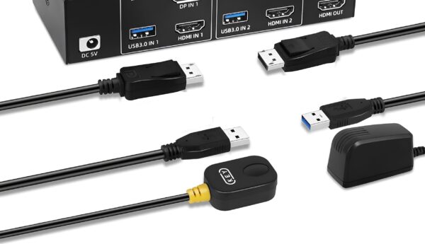 Przełącznik TCNEWCL KS925T  KVM HDMI DP USB 5V niekompletny zestaw