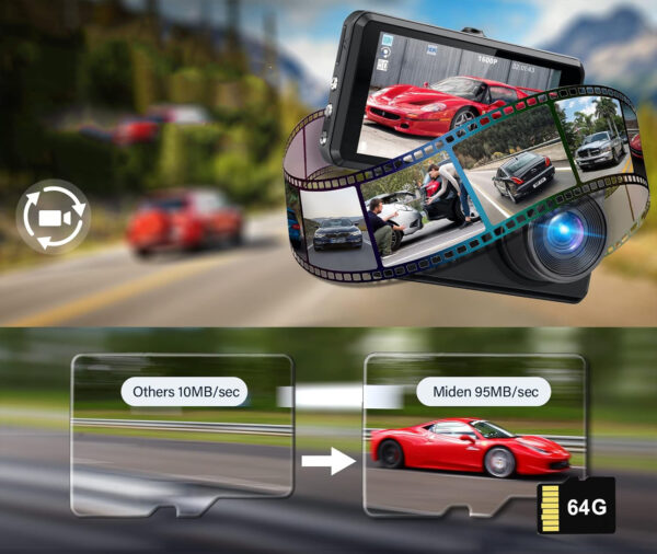 Rejestrator samochodowy Miden S7 2,5K, kamera przednia i tylna, SD 64 GB - obrazek 4