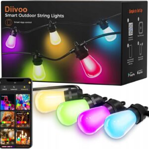 Światła LED Diivoo, 15m z aplikacją Bluetooth, IP65, wodoodporne
