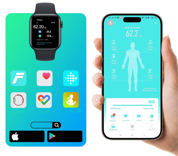 Waga podłogowa Healthkeep, na Androida i iOS, 180 kg inteligentna waga łazienkowa Bluetooth analiza składu ciała - obrazek 3