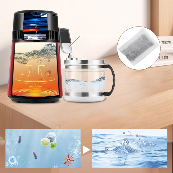 Destylator wody 4L Hanchen 750W 1L/h ze szklanym dzbankiem, do domu i laboratorium - obrazek 6