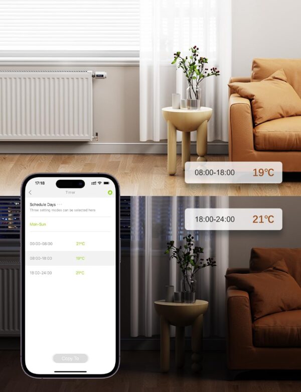 Inteligentny termostat grzejnikowy Maxcio TV06_BT WLAN zestaw 4 szt. biały 59×59×101mm - obrazek 2