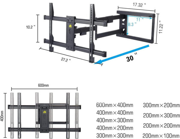 Uchwyt ścienny TV FORGING MOUNT HY9389-B, ramię 30", VESA 600x400 - obrazek 8