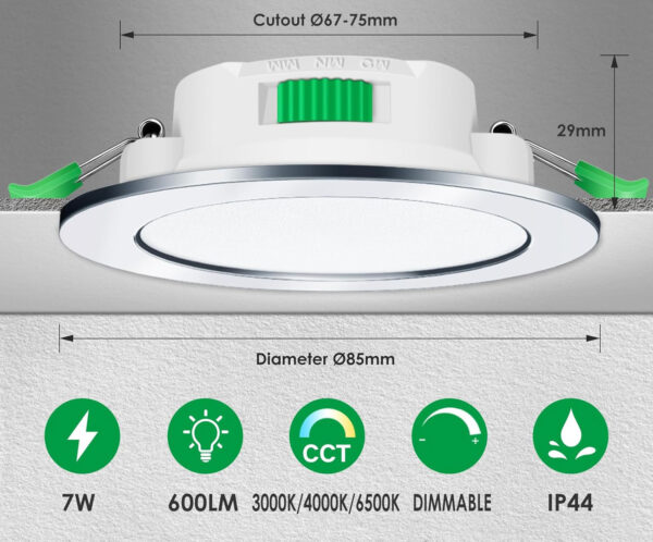 ALUSSO LED Spot wpuszczany 230V, 7W, chrom, ciepłe/neutralne/białe światło - obrazek 5