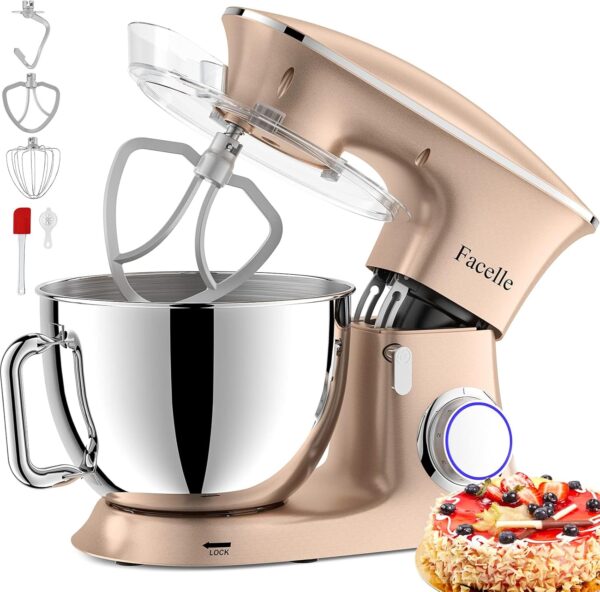 USZKODZONY Robot kuchenny Facelle SM-1554 1500W 8L champagne planetarny mikser z dużą misą i wieloma końcówkami