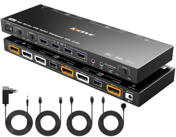 Przełącznik KVM Dual DP (KC-KVM202DPU) switch komputerowy z podwójnym wyświetlaczem