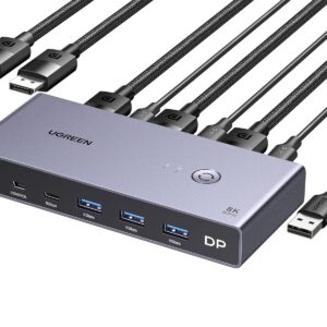 Przełącznik KVM UGREEN CM695 DisplayPort 8K z 4 Portami USB i Kablowymi