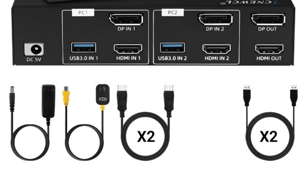 Przełącznik TCNEWCL KS925T  KVM HDMI DP USB 5V niekompletny zestaw - obrazek 3