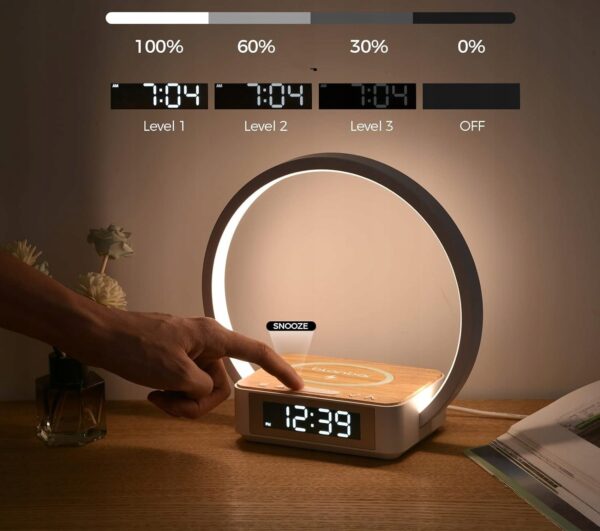 Blonbar Lampka nocna LED Budzik Qi bezprzewodowa ładowarka 10 W - obrazek 5