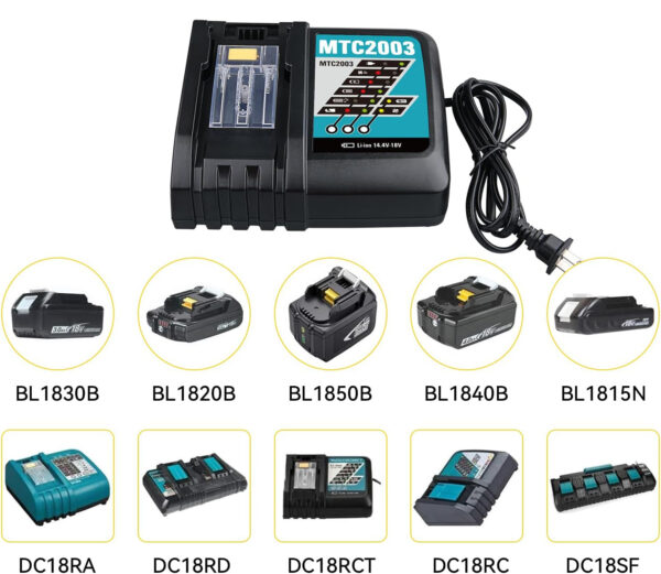 SHGEEN MTC2003 Ładowarka Li-ion DC18RC z LED do Makita BL1860  + 2 bateria - obrazek 3